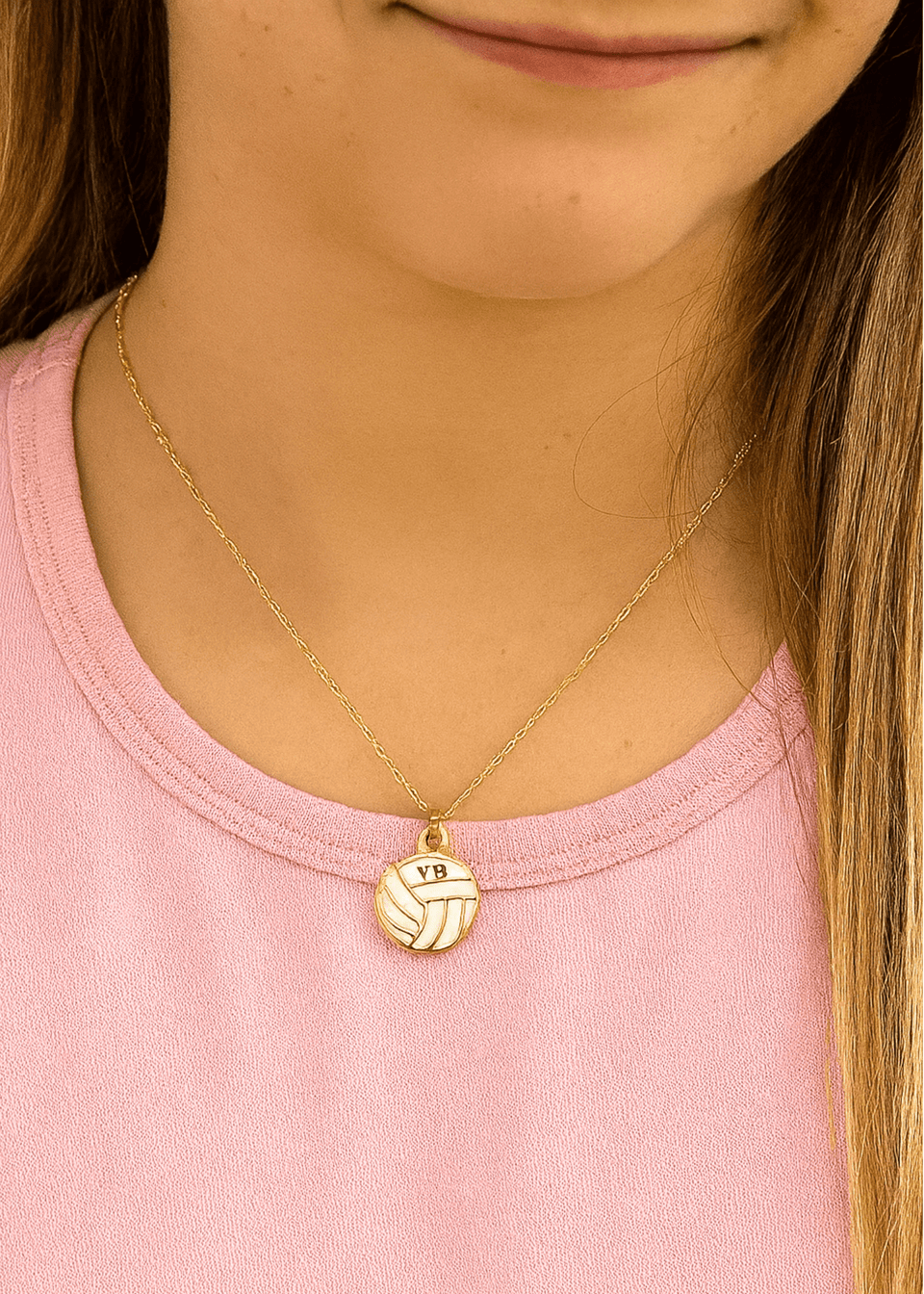 Volleyball Necklace – White Enamel Gold Pendant